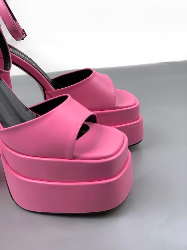 Women's Zoon Pink Skin High Double Platform Open Toe Sandals Shoes - STREETMODE™