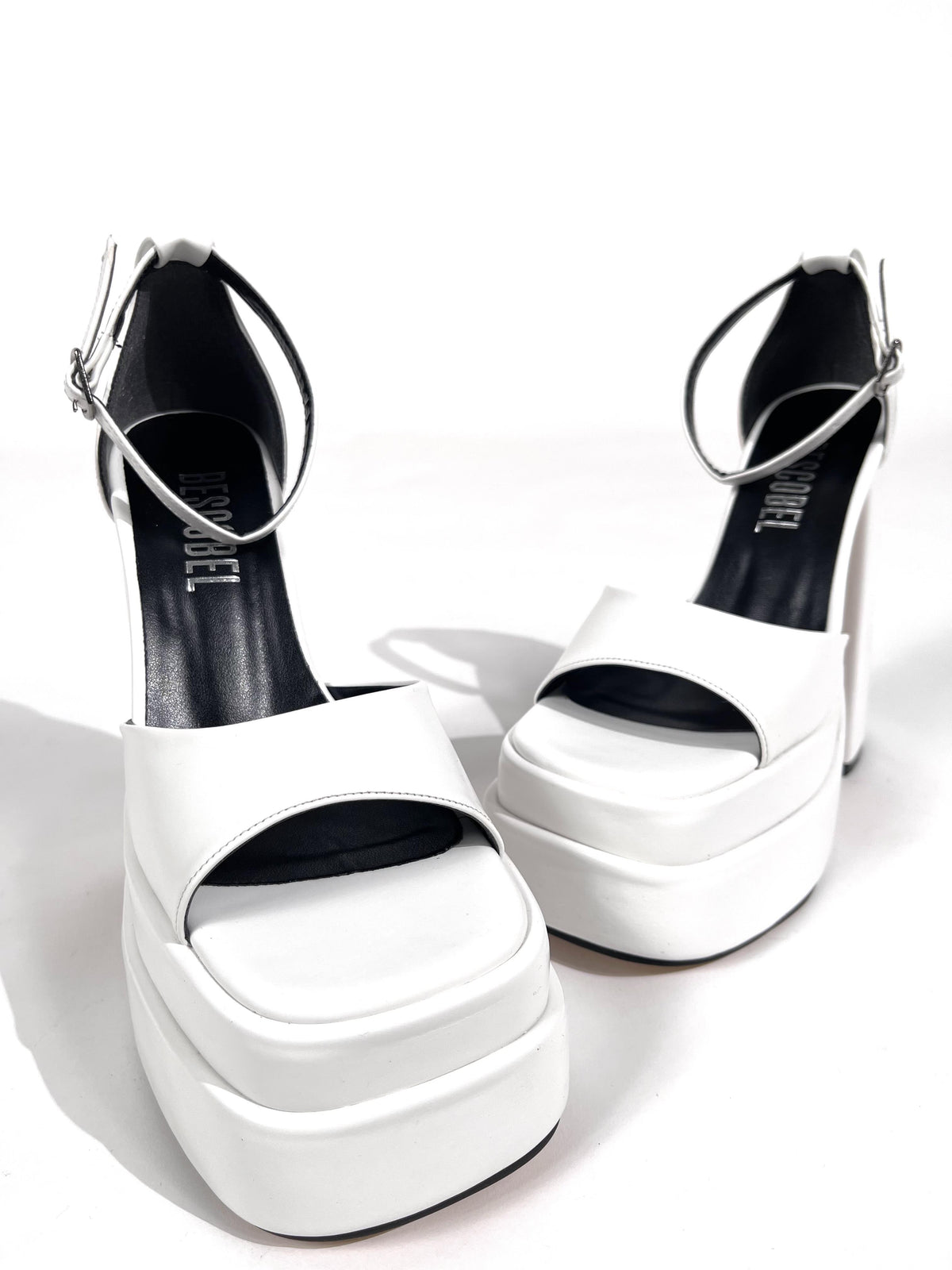 Women's Zoon White Skin High Double Platform Open-Front Sandals Shoes - STREETMODE™