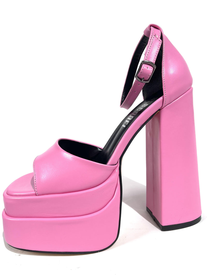 Women's Zoony Pink Skin High Double Platform Open-Front Sandals Shoes - STREETMODE™