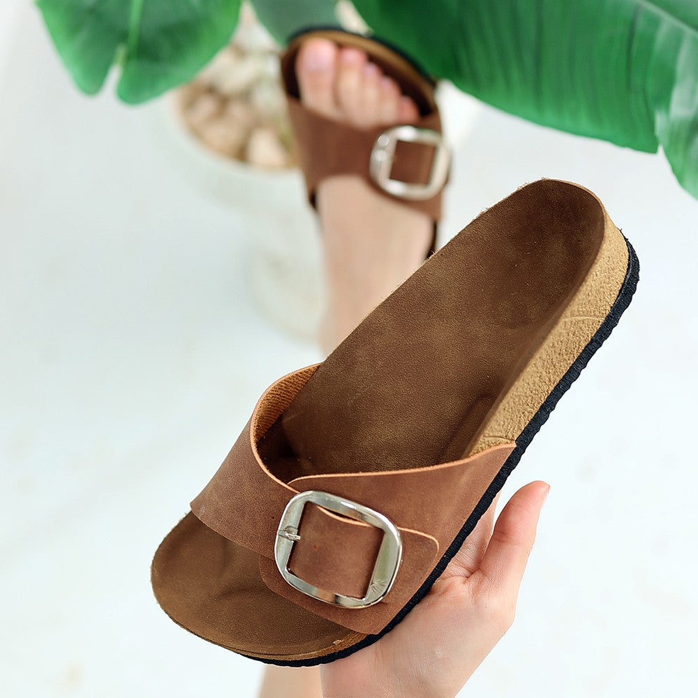 Women's Zooy Brown Nubuck Slippers - STREETMODE™